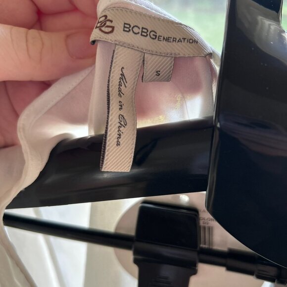 NWT BCBGeneration Colorblock Blouse S Split Sleeve Tie Accent Orange White Gray - Picture 7 of 12